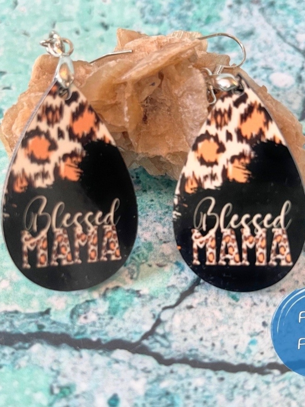 Blessed Mama Leopard Teardrop Earrings - Black and Tan